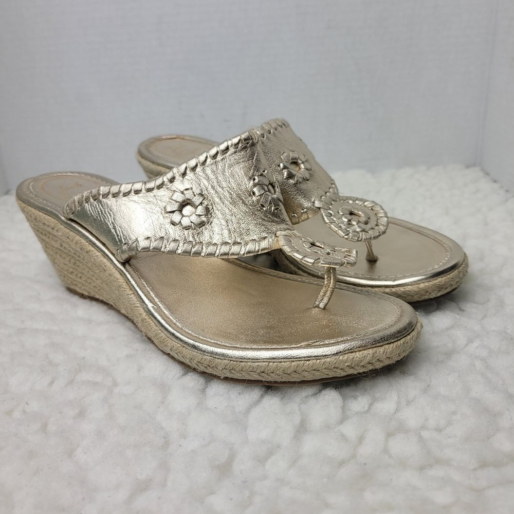 Jack Rogers Metallic Gold Wedges Women's Size 8 M Espadrille Heels Sandals